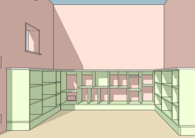 Visualisering av platsbyggd bokhylla